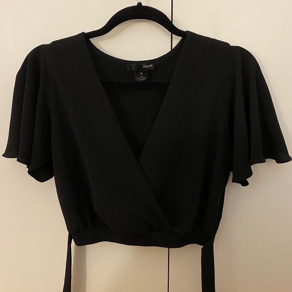 Aqua black tie top